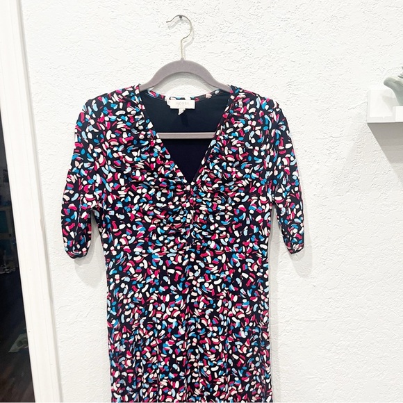 Hobbs Dress Women's 6 Anela Navy Multi Jersey Stretch Midi Classic Career - Picture 3 of 8